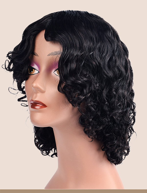 Full wig, middle parted long curly hair female bob bang bob wig shoulder length short curly hair human hair