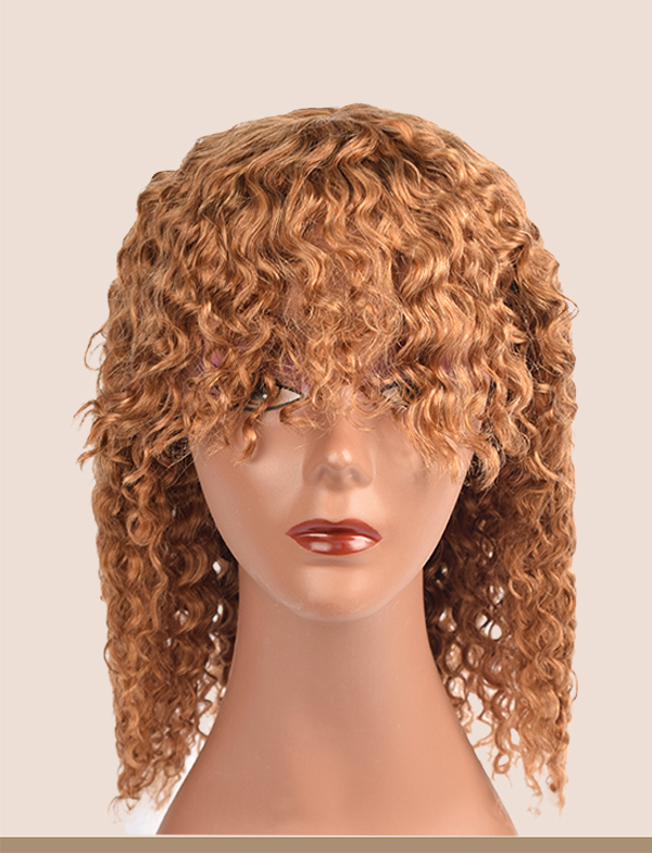 Lace wig with front bangs, full headband, African Bang BOB Wig, European and American style, shoulder-length curly hair