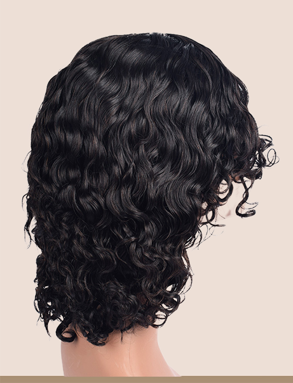 Full wig, middle parted long curly hair female bob bang bob wig shoulder length short curly hair human hair