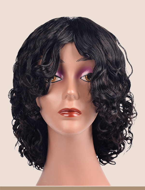 Full wig, middle parted long curly hair female bob bang bob wig shoulder length short curly hair human hair