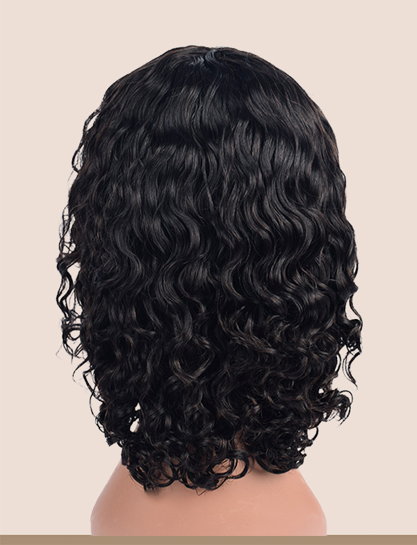 Full wig, middle parted long curly hair female bob bang bob wig shoulder length short curly hair human hair