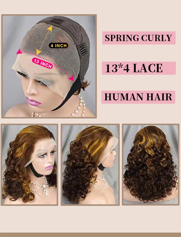 13*4 Human Hair Wig African Short Headgear Spring Curly Lace Wig High Density 200