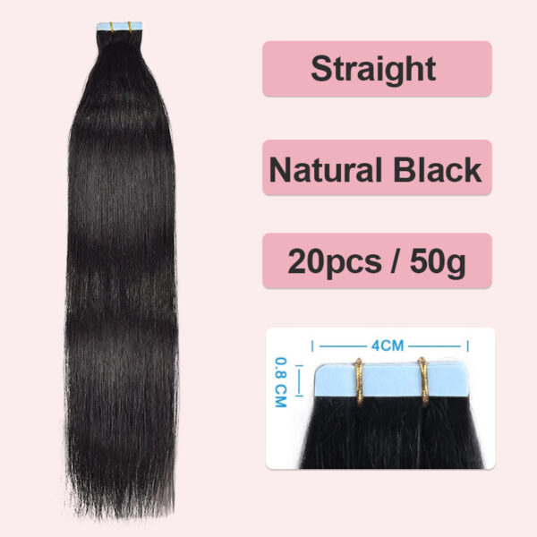 Premium Natural Color Tape-In Hair Extensions 50g - Silky Straight Human Hair Texture Easy To Apply