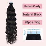 Premium Natural Color Tape-In Extensions 50g - Retro Italian Curly Soft Shiny Finish