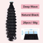 Premium Natural Color Tape-In Extensions 50g - Tight Deep Wave Long-Lasting No Frizz